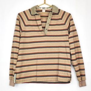 Vintage 70s Sears Long Sleeve Striped Polo with Snap Buttons and Side Vents